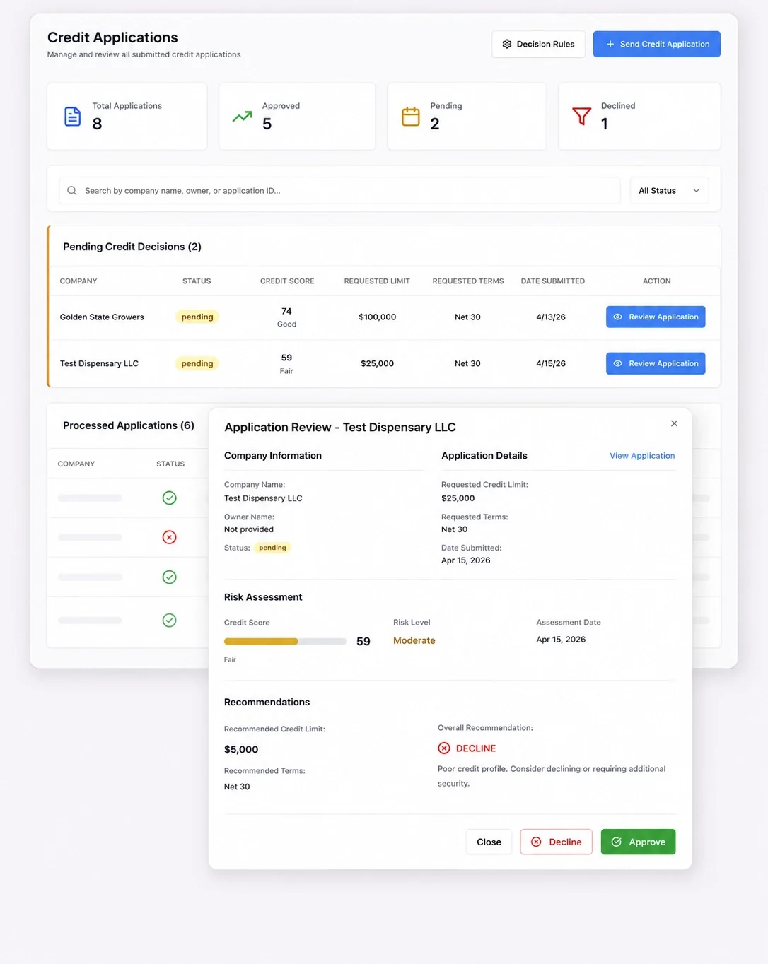 reklaim-credit-application-dashboard-screenshot